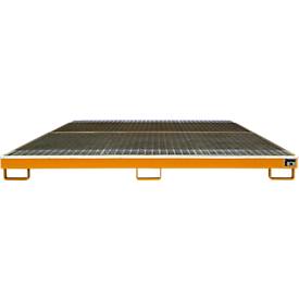 Bauer Regalwanne RW-GR 2700-1 PE, mit PE-Einsatz und Gitterrost, L 2665 x B 1315 x H 210 mm, lackiert, gelborange RAL 2000