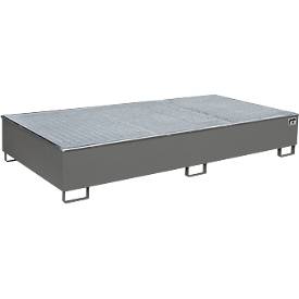 Bauer Regalwanne RW-GR 2700-3 PE, mit PE-Einsatz, mit Gitterrost, L 2665 x B 1315 x H 440 mm, mausgrau RAL 7005