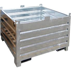 Bauer Sammelbehälter-System SBS 1000, L 1200 x B 1200 x H 850 mm, bis zu 3-fach stapelbar, lackiert, mit Transportwagen, feuerverzinkt