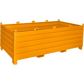 Bauer Sammelbehälter-System SBS 2000, L 1200 x B 2400 x H 850 mm, bis zu 3-fach stapelbar, lackiert, mit Transportwagen, gelborange RAL 2000