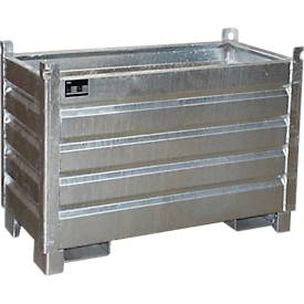 Bauer Sammelbehälter-System SBS 500, L 600 x B 1200 x H 850 mm, bis zu 3-fach stapelbar, lackiert, mit Transportwagen, feuerverzinkt