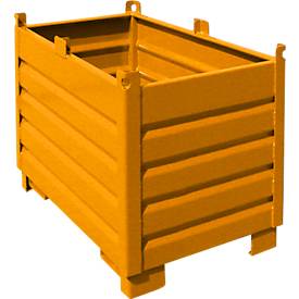 Bauer Sammelbehälter-System SBS 500, L 600 x B 1200 x H 850 mm, bis zu 3-fach stapelbar, lackiert, mit Transportwagen, gelborange RAL 2000
