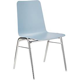 BAVARIA Stapelstuhl 71220-21, ergonomische Sitzform, Stahl-Rundrohr, schwer entflammbar, B 500 x T 550 x H 860 mm, hellblau/chrom