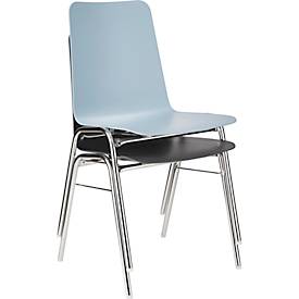 BAVARIA Stapelstuhl 71220-21, ergonomische Sitzform, Stahl-Rundrohr, schwer entflammbar, B 500 x T 550 x H 860 mm, hellblau/chrom