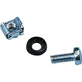 Befestigungs-Set für 19"-Komponenten, 150-teilig, Käfigmuttern, Linsenschrauben & Kunststoff-Rosetten