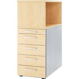 Beistellcontainer mit Aufsatzregal/Aufsatzschrank inkl. Schiebetür, Container & Schiebetür abschließbar, mit Griff