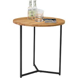 Beistelltisch HAKU, Eiche, Massivholz, geölt, Stahlrohr-Gestell, Ø 500 x H 500 mm, schwarz