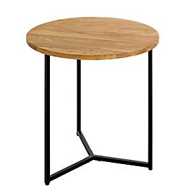 Beistelltisch HAKU, Eiche, Massivholz, geölt, Stahlrohr-Gestell, Ø 500 x H 500 mm, schwarz