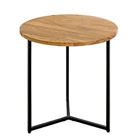 Beistelltisch HAKU, Eiche, Massivholz, geölt, Stahlrohr-Gestell, Ø 500 x H 500 mm, schwarz