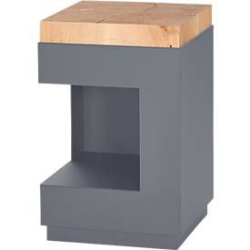 Beistelltisch, quadratisch, Säulenfuß mit Ablagefach & Filzgleitern, bis 30 kg, B 350 x T 350 x H 540 mm, Hirnholz-Eiche/Acryl, grau-matt