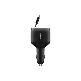 Belkin BoostCharge - Auto-Netzteil - einziehbar - 75 Watt - Fast Charge - 3 Ausgabeanschlussstellen (USB, 2 x USB-C)