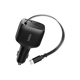 Belkin BoostCharge - Auto-Netzteil - einziehbar - 75 Watt - Fast Charge - 3 Ausgabeanschlussstellen (USB, 2 x USB-C)
