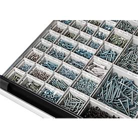 Beschriftungsset, für Trenn- und Steckwände, 10 DIN A4 Bögen mit jeweils 40 Beschriftungsfeldern, 7 Clips unterschiedlicher Breite