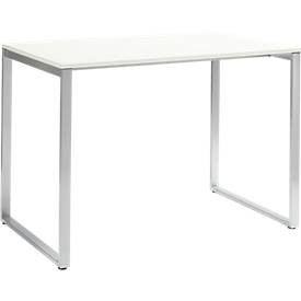Besprechungsstehtisch Squart, bis 6 Personen, Rechteck, Bügelfuss, B 1600 x T 900 x H 1120 mm, weiss/alusilber 