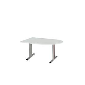 Besprechungstisch Planova, Halbkreis, 1400 x 1000 mm, lichtgrau, Akzentleisten bordeauxvio.