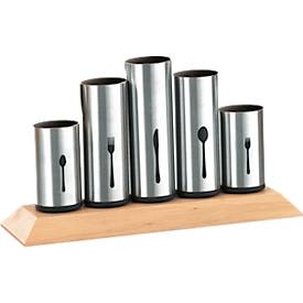 Besteckhalter, 5 feste Halterungen für bis zu 60 Besteckteile, L 300 x B 100 x H 165 mm, ohne Besteck, Edelstahl/Gummibaumholz, silber