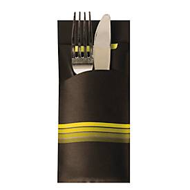 Image of Bestecktaschen Papstar Stripes, inkl. weißer Serviette, 520 Stk., 200 x 85 mm, Papier, schwarz/limone