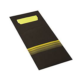 Bestecktaschen Papstar Stripes, inkl. weißer Serviette, 520 Stk., 200 x 85 mm, Papier, schwarz/limone