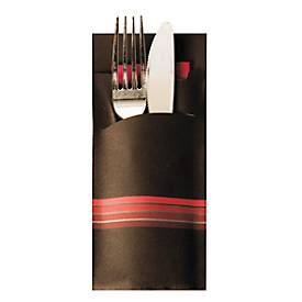 Image of Bestecktaschen Papstar Stripes, inkl. weißer Serviette, 520 Stk., B 85 x H 200 mm, Papier, schwarz/bordeaux
