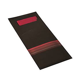 Bestecktaschen Papstar Stripes, inkl. weißer Serviette, 520 Stk., B 85 x H 200 mm, Papier, schwarz/bordeaux
