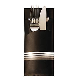 Bestecktaschen Papstar Stripes, inkl. weißer Serviette, 520 Stk., B 85 x H 200 mm, Papier, schwarz/weiß
