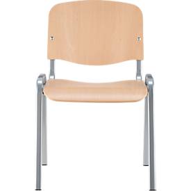 Besucherstuhl NowyStyl ISO WOOD, ohne Armlehnen, stapelbar bis 10 Stück, B 460 x T 400 x H 450 mm, Buche/alusilber