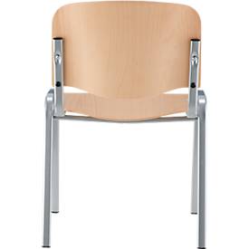 Besucherstuhl NowyStyl ISO WOOD, ohne Armlehnen, stapelbar bis 10 Stück, B 460 x T 400 x H 450 mm, Buche/alusilber