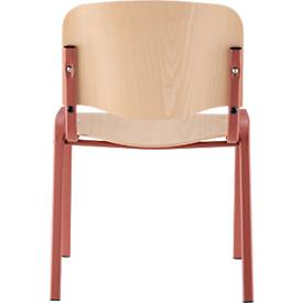 Besucherstuhl NowyStyl ISO WOOD, ohne Armlehnen, stapelbar bis 10 Stück, B 460 x T 400 x H 450 mm, Buche/rot