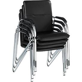 Besucherstuhl Samba, stapelbar, 4-Fuß-Gestell, Kunstleder, inkl. Auflehnenauflagen, schwarz