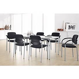 Besucherstuhl Styl, mit Armlehnen, Stoff schwarz, Gestell alusilbern, stapelbar bis zu 6 Stück