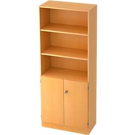 Bibliothèque combinée, 5 HC, 3 compartiments + 2 portes verrouillables, l. 800 x P 420 x H 2004 mm, décor hêtre
