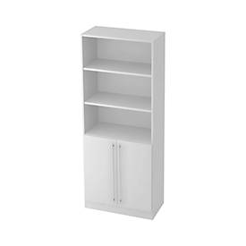 Bibliothèque combinée JENA, 5 HC, 3 compartiments ouverts + 2 portes, l. 800 x P 420 x H 2004 mm, gris clair