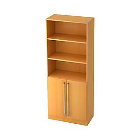 Bibliothèque combinée TARVIS, 5 HC, 3 compartiments + 2 portes avec poignée, l. 800 x P 420 x H 2004 mm, décor hêtre