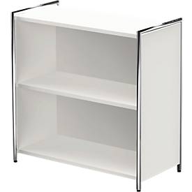 Bibliothèque étagère TOLEDO, avec panneau de finition visible, 2 HC, l. 800 x P 380 x H 780 mm, blanc