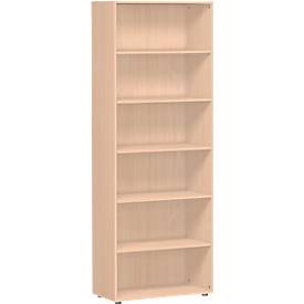 Bibliothèque étagères ALICANTE, 6 HC, 5 étagères, l. 800 x P 400 x H 2160 mm, décor hêtre