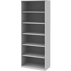 Bibliothèque étagères BARI, 6 HC, 5 étagères, l. 800 x P 430 x H 2174 mm, gris clair