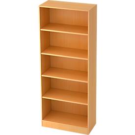 Bibliothèque étagères TARVIS, 5 HC, l. 800 x P 400 x H 2004 mm, décor hêtre