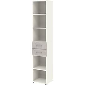 Bibliothèque TEMPIO - en bois - avec 2 tiroirs - L 400 x P 330 x H 2130 mm - 6 HC - blanc et décor béton