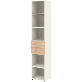 Bibliothèque TEMPIO - en bois - avec 2 tiroirs - L 400 x P 330 x H 2130 mm - 6 HC - blanc et décor chêne Sonoma