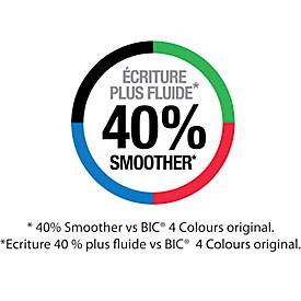 BIC 4 Colours Smooth Vierfarbkugelschreiber mit 40 % weicherer Tinte, 1 Stück im Blister, Schaftfarbe Drop-Blau