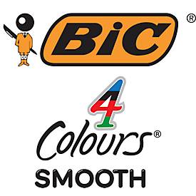 BIC 4 Colours Smooth Vierfarbkugelschreiber mit 40 % weicherer Tinte, 1 Stück im Blister, Schaftfarbe Drop-Blau