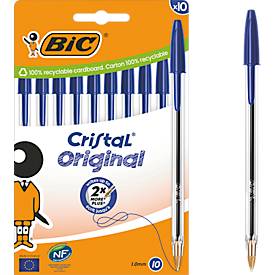 BIC Cristal Original Kugelschreiber Blau, 10er Box, 1,0 mm, mittlere Spitze