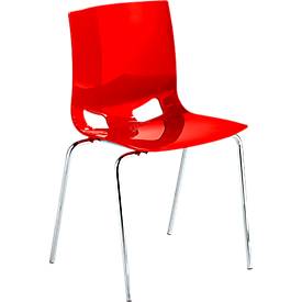 Bistrostuhl FONDO, 4-Bein-Kunststoffstuhl, Gestell verchromt, bis 6 Stühle stapelbar, rot
