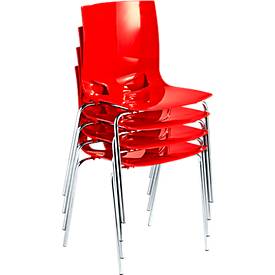 Bistrostuhl FONDO, 4-Bein-Kunststoffstuhl, Gestell verchromt, bis 6 Stühle stapelbar, rot