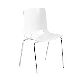 Bistrostuhl FONDO, 4-Bein-Kunststoffstuhl, Gestell verchromt, bis 6 Stühle stapelbar, weiß