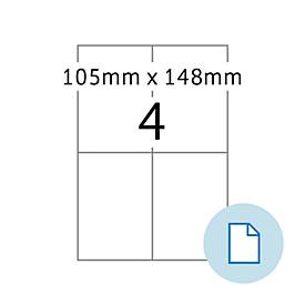 Blattetiketten HERMA 8404, permanenthaftend, bedruckbar, B 105 x H 148 mm, Papier, weiß, 2000 Stück/500 Blatt