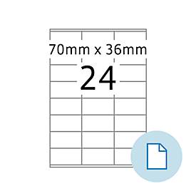 Blattetiketten HERMA 8418, permanenthaftend, bedruckbar, B 70 x H 36 mm, Papier, weiß, 12000 Stück/500 Blatt