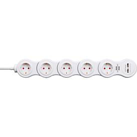 Bloc multiprise Vario Power brennenstuhl®, 5 prises, 2x USB, IP20, 2100 mA, flexible, pour usage intérieur, polycarbonate