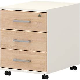 Bloc-tiroirs 333 TEMPIO, en bois, 3 tiroirs (1 avec serrure), L 430 x P 500 x H 550 mm, blanc/chêne Sonoma