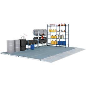 Bodenauffangwanne ASECOS, Stahl verzinkt, 225 l Auffangvolumen, B 2862 x T 1862 x H 78 mm, 2000 kg Radlast